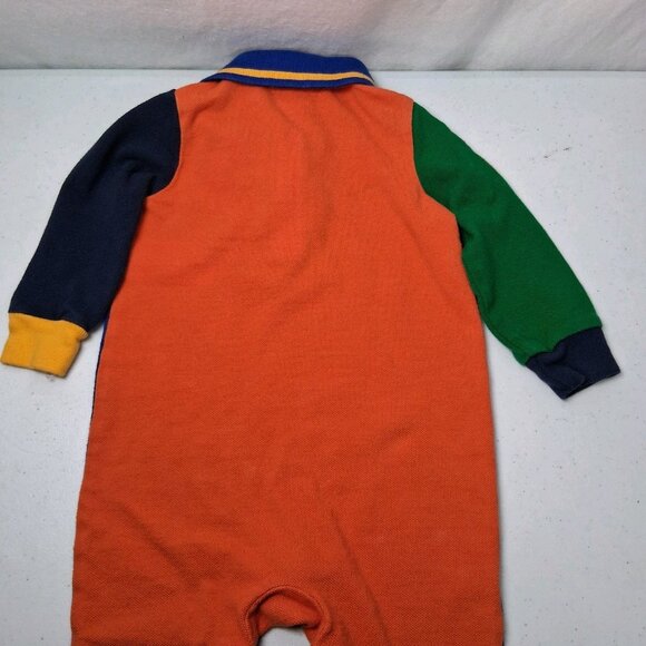 Ralph Lauren Polo Shirt Romper Outfit Baby 9M Rugby Blue Colorblock Preppy - Picture 9 of 16
